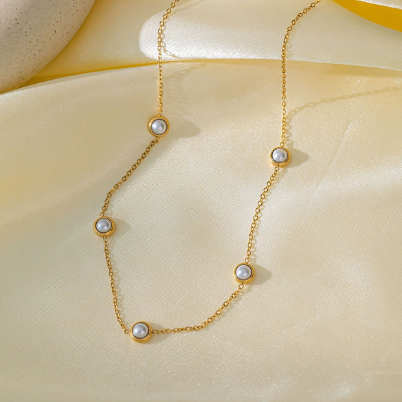 Wholesale Women's Geometric Titanium Steel Electroplated Ochain Round Bead Necklace And Earrings Set