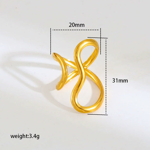 Wholesale Women's Geometric Titanium Steel Electroplated Open Index Finger Ring With Irregular Line Design Exaggerated Minimalist Cool Style