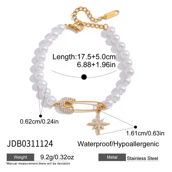 Wholesale Women's Geometric Titanium Steel Electroplated Rhinestone Star Imitation Pearl Bracelet