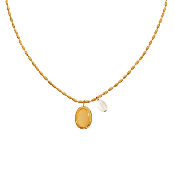 Wholesale Women's Geometric Titanium Steel Electroplated Rice Bead Chain Necklace