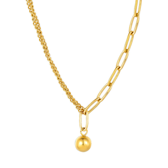 Wholesale Women's Geometric Titanium Steel Electroplated Round Bead Chain Splicing Necklace