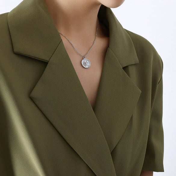 Wholesale Women's Geometric Titanium Steel Gold Plated Mixed Gem Inlay Pendant Necklace
