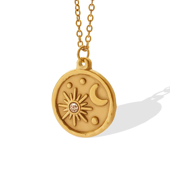 Wholesale Women's Geometric Titanium Steel Gold Plated Mixed Gem Inlay Pendant Necklace
