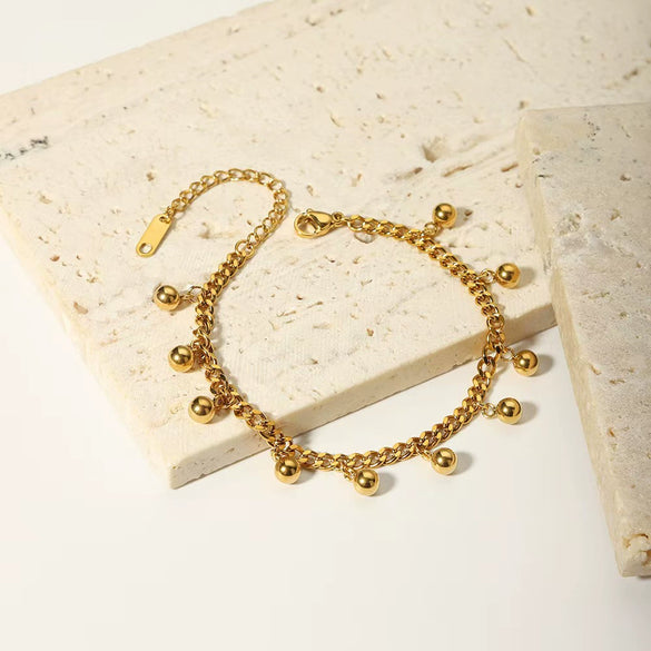 Wholesale Women's Geometric Titanium Steel Goldplated Electroplated Small Bead Bracelet Light Luxury Style Jewelry