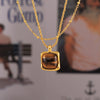 Wholesale Women's Geometric Titanium Steel Inlaid Tiger's Eye Stone Pendant Necklace With 18K Gold Plated Electroplating And Twist Chain