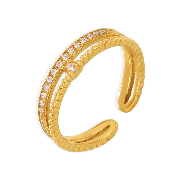 Wholesale Women's Geometric 316L Stainless Steel 18K Gold Plated Double Cast Opening Zircon Ring