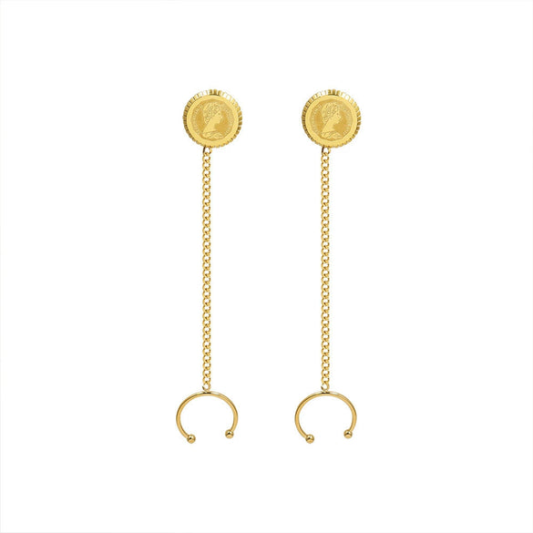 Wholesale Women's Geometric Titanium Steel Multiwear Method Moon Tassel Pendant Earrings With Electroplating