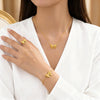 Wholesale Women's Geometric Titanium Steel Necklace And Bracelet Set With 18K Gold Plated O Word Chain And Ribbon Bow Pendant
