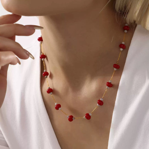 Wholesale Women's Geometric Tourmaline Stainless Steel 18K Gold Plated Necklace Jewelry