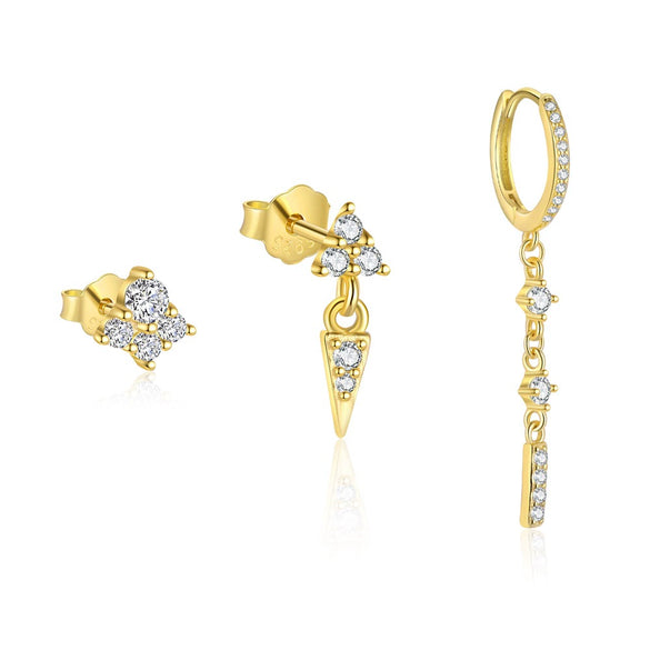 Wholesale Women's Geometric Triangle S925 Sterling Silver Earrings With Flash Diamond And Zirconia