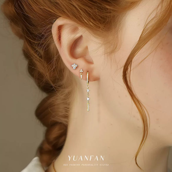 Wholesale Women's Geometric Triangle S925 Sterling Silver Earrings With Flash Diamond And Zirconia