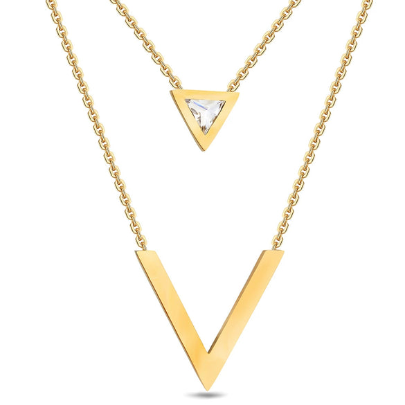 Wholesale Women's Geometric Triangle Stitching Necklace Set With Gem Inlaid In Titanium Steel