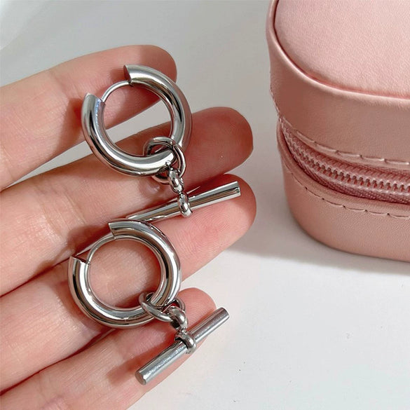 Wholesale Women's Geometric Tstick Pendant Ring Removable Stainless Steel Earrings With Electroplating