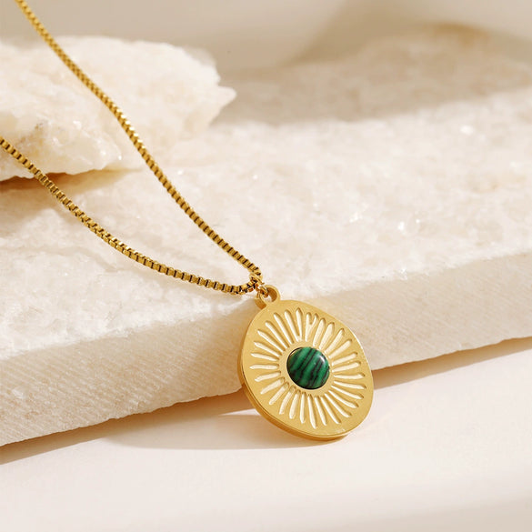 Wholesale Women's Geometric Turquoise Eyes Pendant Necklace Stainless Steel Gold Plated Box Chain