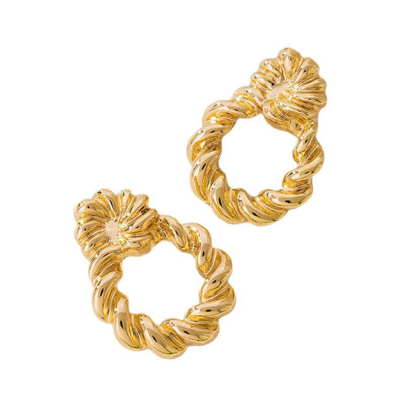 Wholesale Women's Geometric Twist Pattern Circle Alloy Earrings With Stainless Steel Ear Needles Electroplated