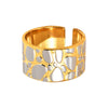 Wholesale Women's Geometric Twocolor Cobblestone Open Widefaced Ring Titanium Steel 18K Gold Plated