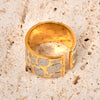 Wholesale Women's Geometric Twocolor Cobblestone Open Widefaced Ring Titanium Steel 18K Gold Plated