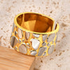 Wholesale Women's Geometric Twocolor Cobblestone Open Widefaced Ring Titanium Steel 18K Gold Plated