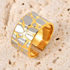 Wholesale Women's Geometric Twocolor Cobblestone Open Widefaced Ring Titanium Steel 18K Gold Plated