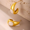 Wholesale Women's Geometric Ushaped And Crescent Cshaped Stainless Steel Pearl Powder Dripping Oil Electroplated 18K Gold Earrings