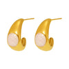 Wholesale Women's Geometric Ushaped And Crescent Cshaped Stainless Steel Pearl Powder Dripping Oil Electroplated 18K Gold Earrings