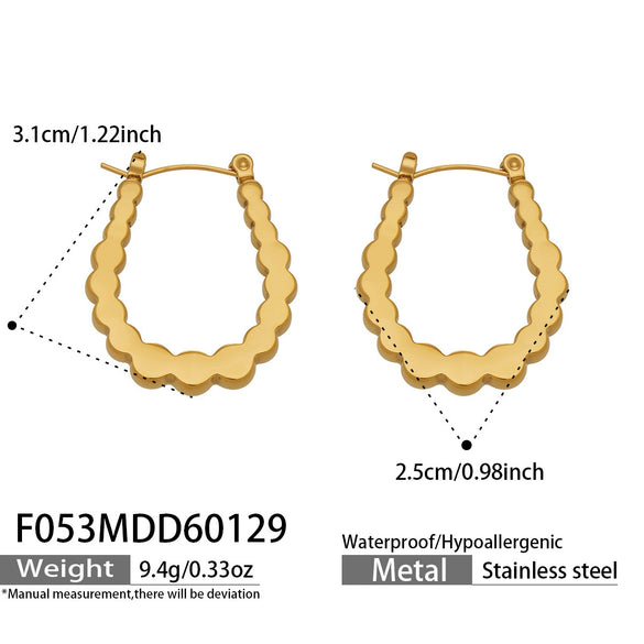 Wholesale Women's Geometric Ushaped Concaveconvex Stainless Steel 18K Gold Plated Earrings Niche Style