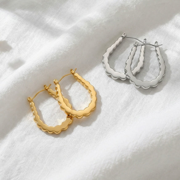 Wholesale Women's Geometric Ushaped Concaveconvex Stainless Steel 18K Gold Plated Earrings Niche Style