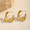 Wholesale Women's Geometric Ushaped Pearl Titanium Steel Electroplated Earrings