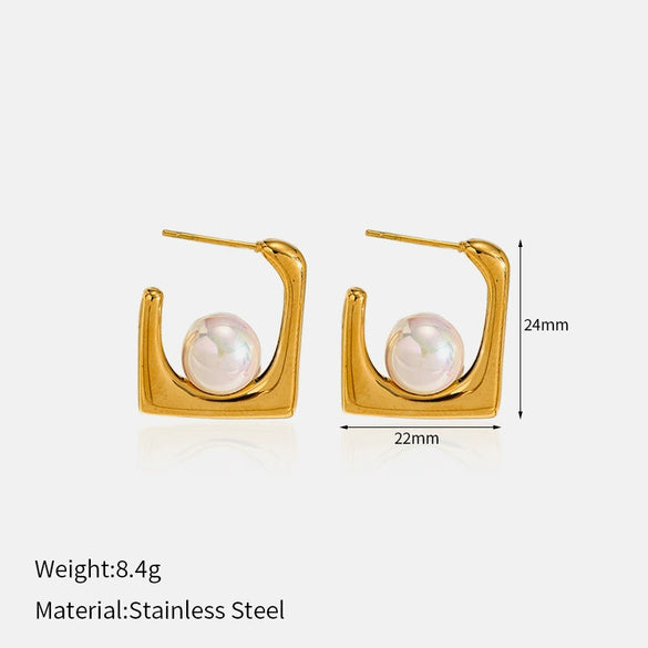 Wholesale Women's Geometric Ushaped Pearl Titanium Steel Electroplated Earrings