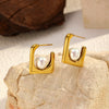Wholesale Women's Geometric Ushaped Pearl Titanium Steel Electroplated Earrings