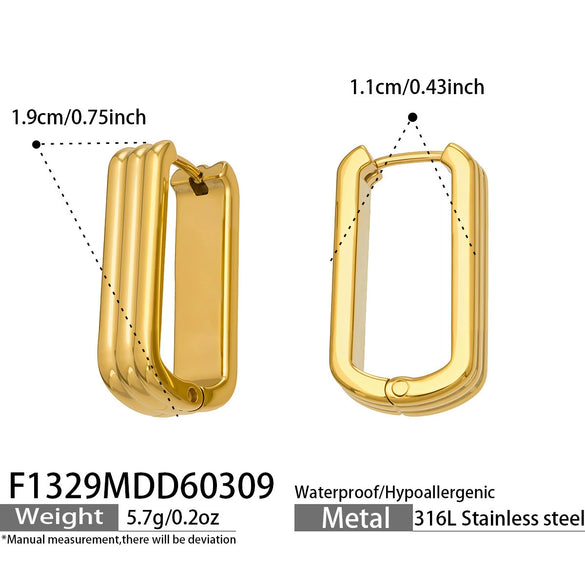 Wholesale Women's Geometric Ushaped Striped Stainless Steel 18K Gold Plated Earrings