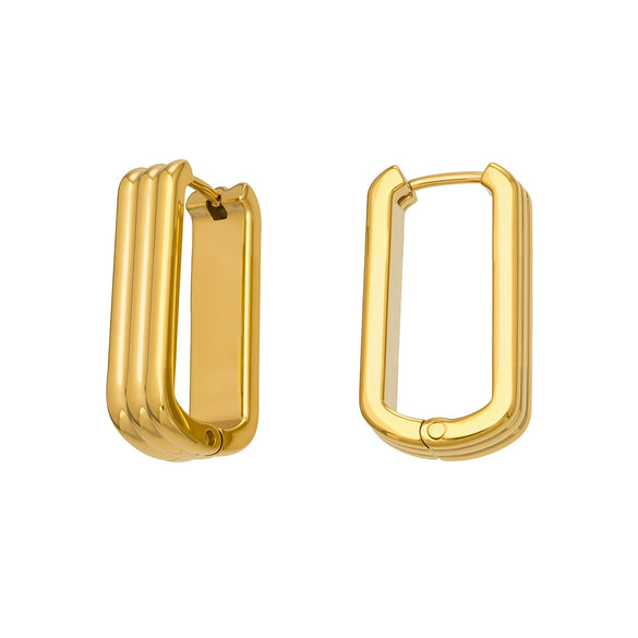 Wholesale Women's Geometric Ushaped Striped Stainless Steel 18K Gold Plated Earrings