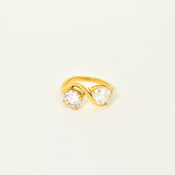 Wholesale Women's Geometric Water Drop Zircon Double Ring Titanium Steel Electroplated Jewelry Accessories
