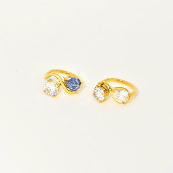 Wholesale Women's Geometric Water Drop Zircon Double Ring Titanium Steel Electroplated Jewelry Accessories