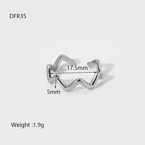 Wholesale Women's Geometric Waveshaped Stainless Steel 18K Gold Plated Open Index Finger Ring Jewelry