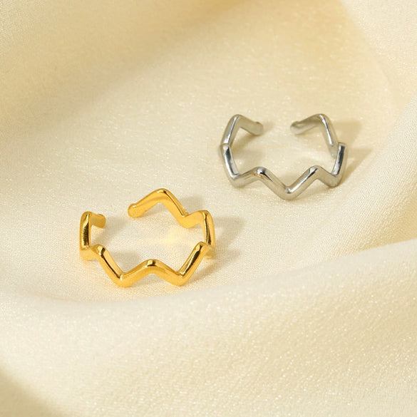 Wholesale Women's Geometric Waveshaped Stainless Steel 18K Gold Plated Open Index Finger Ring Jewelry