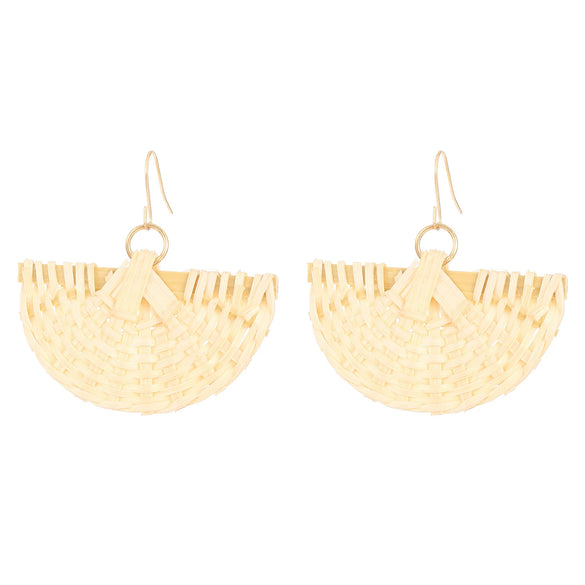 Wholesale Women's Geometric Wooden Threaded Rattan Earrings With Drop Shape And Polishing Treatment
