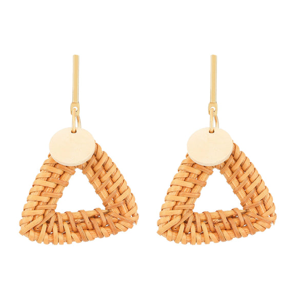 Wholesale Women's Geometric Wooden Threaded Rattan Earrings With Drop Shape And Polishing Treatment