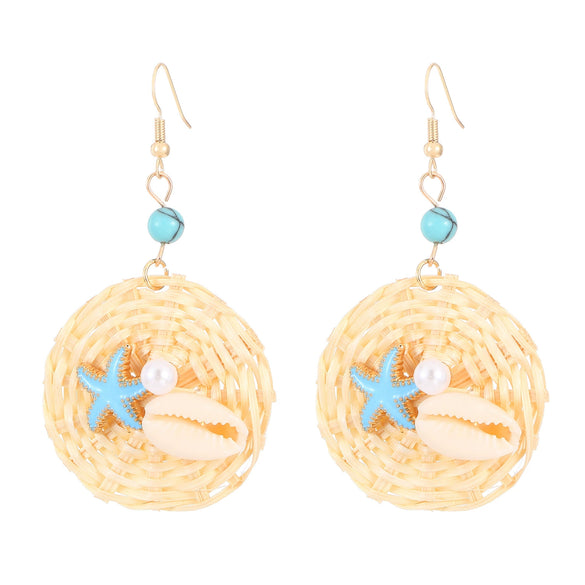 Wholesale Women's Geometric Wooden Threaded Rattan Earrings With Drop Shape And Polishing Treatment