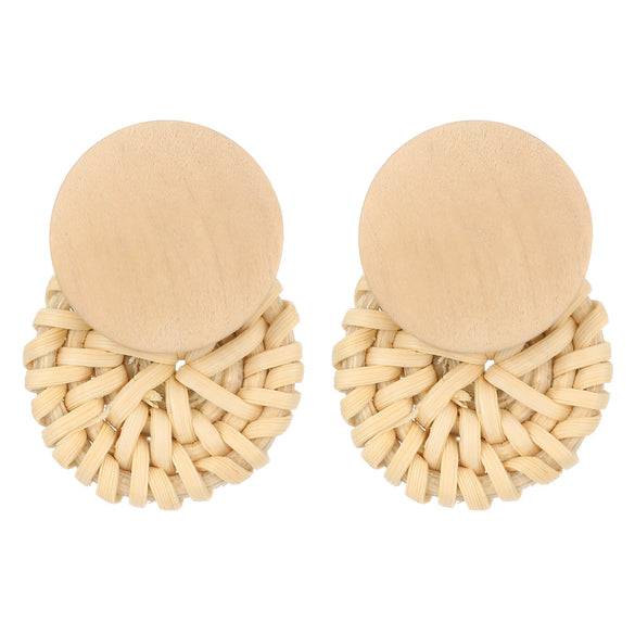 Wholesale Women's Geometric Wooden Threaded Rattan Earrings With Drop Shape And Polishing Treatment