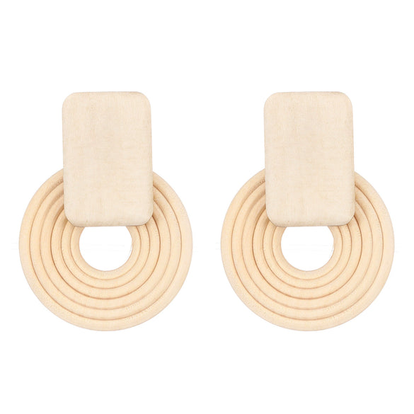 Wholesale Women's Geometric Wooden Threaded Rattan Earrings With Drop Shape And Polishing Treatment