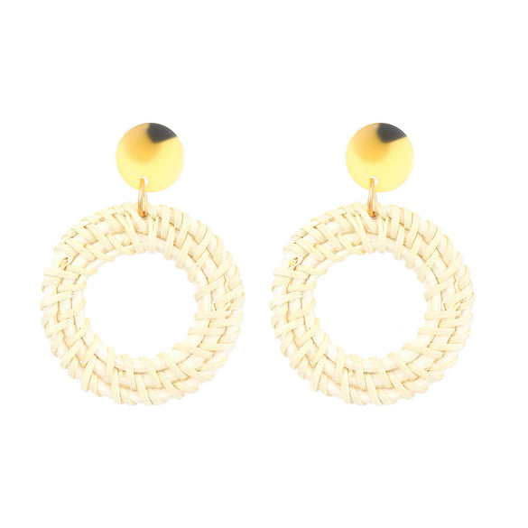 Wholesale Women's Geometric Wooden Threaded Rattan Earrings With Drop Shape And Polishing Treatment