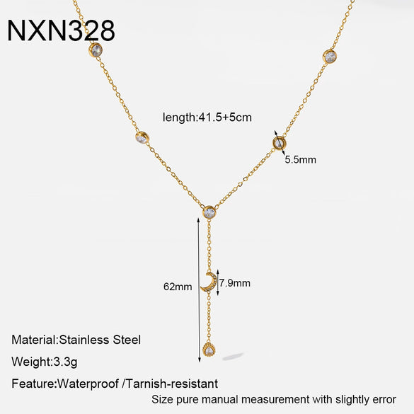 Wholesale Women's Geometric Yshaped Stainless Steel Necklace With Evil Eye And Moon Pendant Featuring Vacuum Real Gold Plating And Oshaped Chain