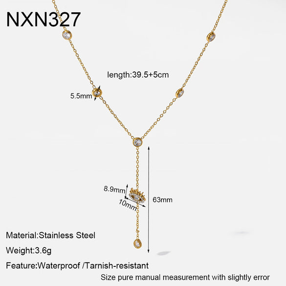 Wholesale Women's Geometric Yshaped Stainless Steel Necklace With Evil Eye And Moon Pendant Featuring Vacuum Real Gold Plating And Oshaped Chain