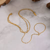 Wholesale Women's Geometric Zircon Finger Chain Bracelet Real Gold Plated Stainless Steel