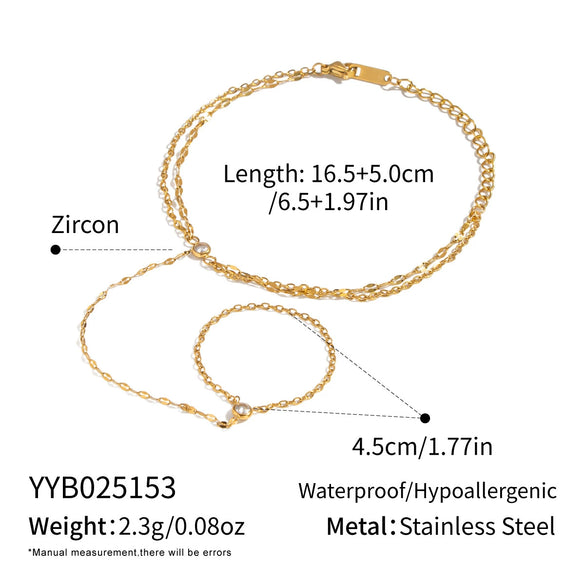 Wholesale Women's Geometric Zircon Finger Chain Bracelet Real Gold Plated Stainless Steel