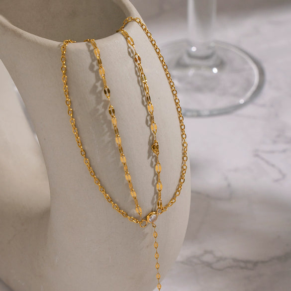 Wholesale Women's Geometric Zircon Finger Chain Bracelet Real Gold Plated Stainless Steel