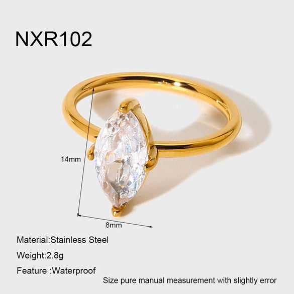 Wholesale Women's Geometric Zircon Inlay Stainless Steel 18K Gold Plated Ring Light Luxury Design Jewelry Accessories