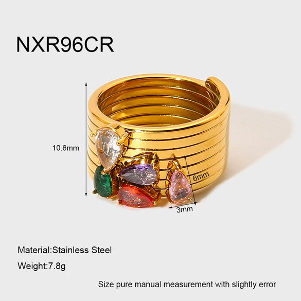 Wholesale Women's Geometric Zircon Inlay Stainless Steel 18K Gold Plated Ring Light Luxury Design Jewelry Accessories