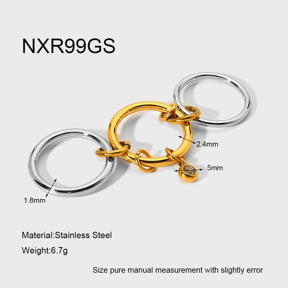 Wholesale Women's Geometric Zircon Inlay Stainless Steel 18K Gold Plated Ring Light Luxury Design Jewelry Accessories